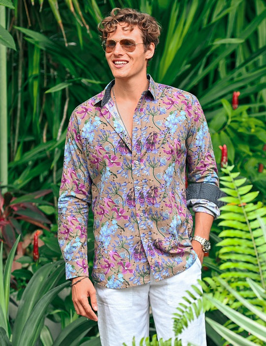 Men's St-Jean Lightweight Cotton Voile Shirt – Midnight Flowers