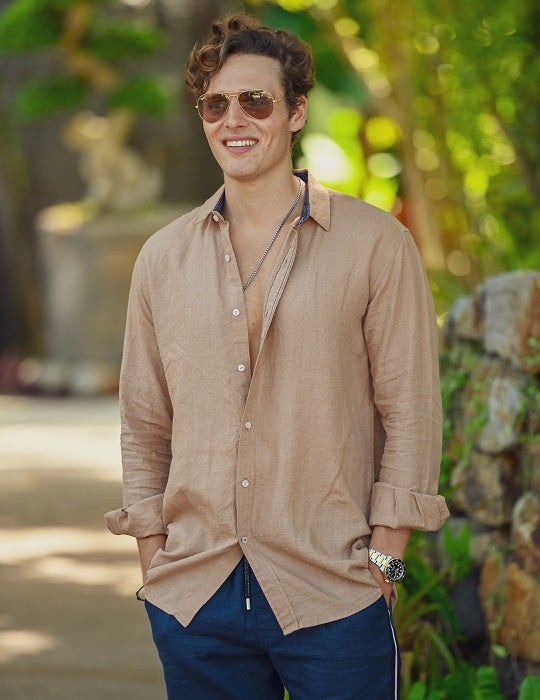 St Barth Solid Linen Long Sleeve Shirts