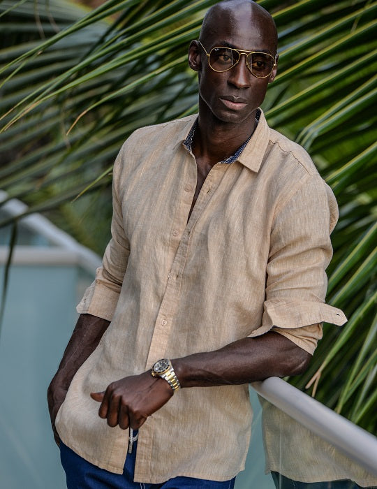 St Barth Solid Linen Long Sleeve Shirts