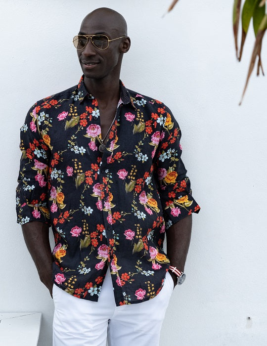 St Barth Patterned Linen Long Sleeve Shirts