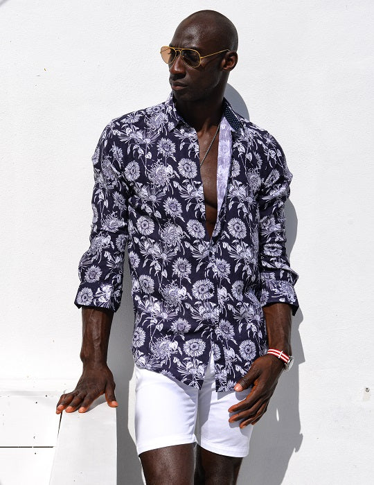St Barth Patterned Linen Long Sleeve Shirts