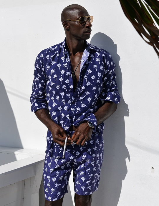 St Barth Patterned Linen Long Sleeve Shirts