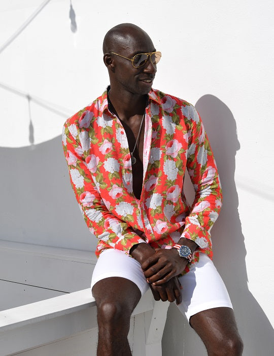 St Barth Patterned Linen Long Sleeve Shirts