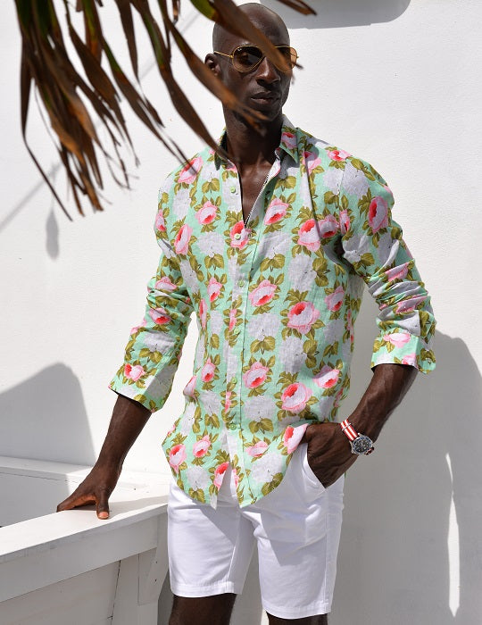 St Barth Patterned Linen Long Sleeve Shirts