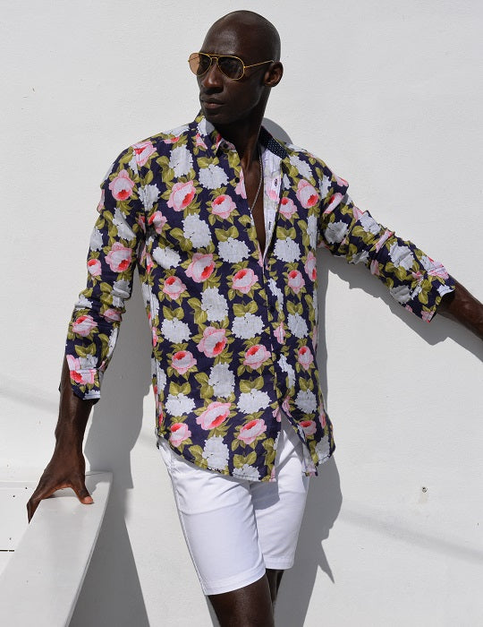 St Barth Patterned Linen Long Sleeve Shirts