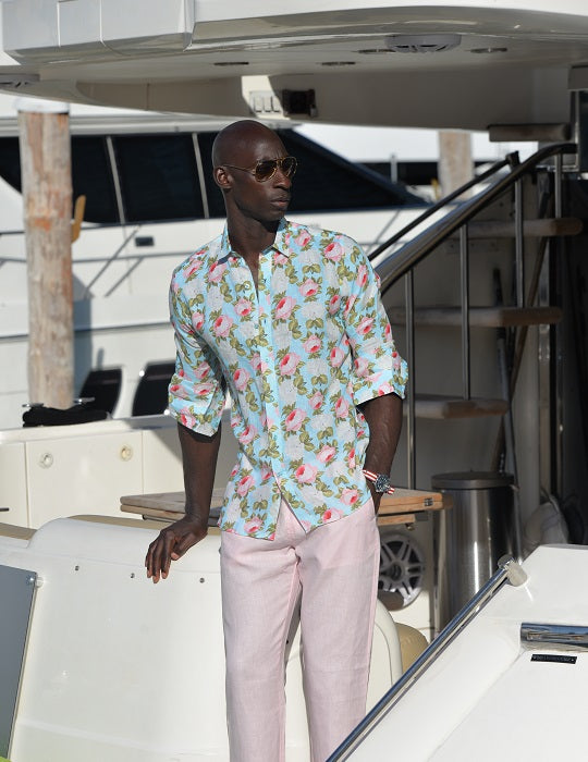 St Barth Patterned Linen Long Sleeve Shirts