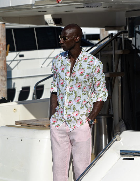 St Barth Patterned Linen Long Sleeve Shirts