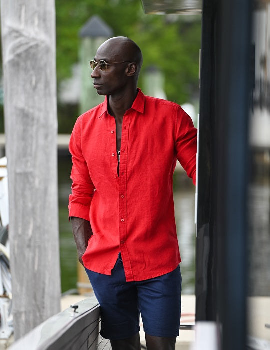 St Barth Solid Linen Long Sleeve Shirts