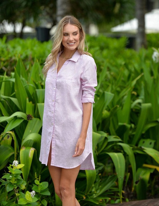 Women's Baby Pink Soho Linen Shirt Dress