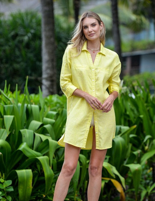 Soho Linen Shirt Dress - Lemon Yellow