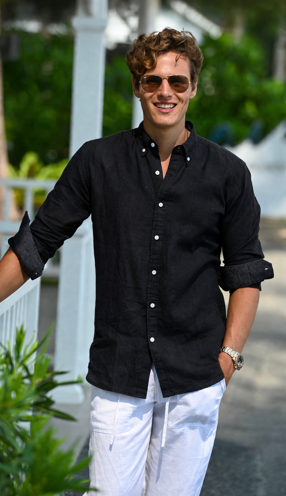 Men's Banks Long Sleeve Linen Button Down Shirt