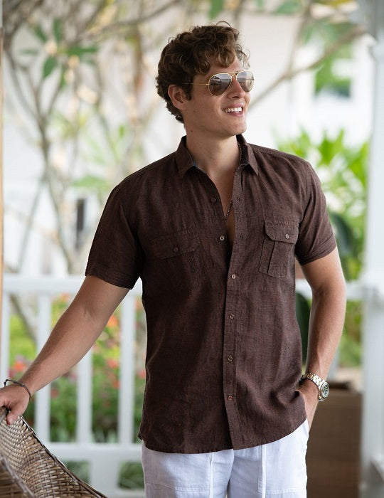 Aruba Solid Short Sleeve Cargo Linen Shirts