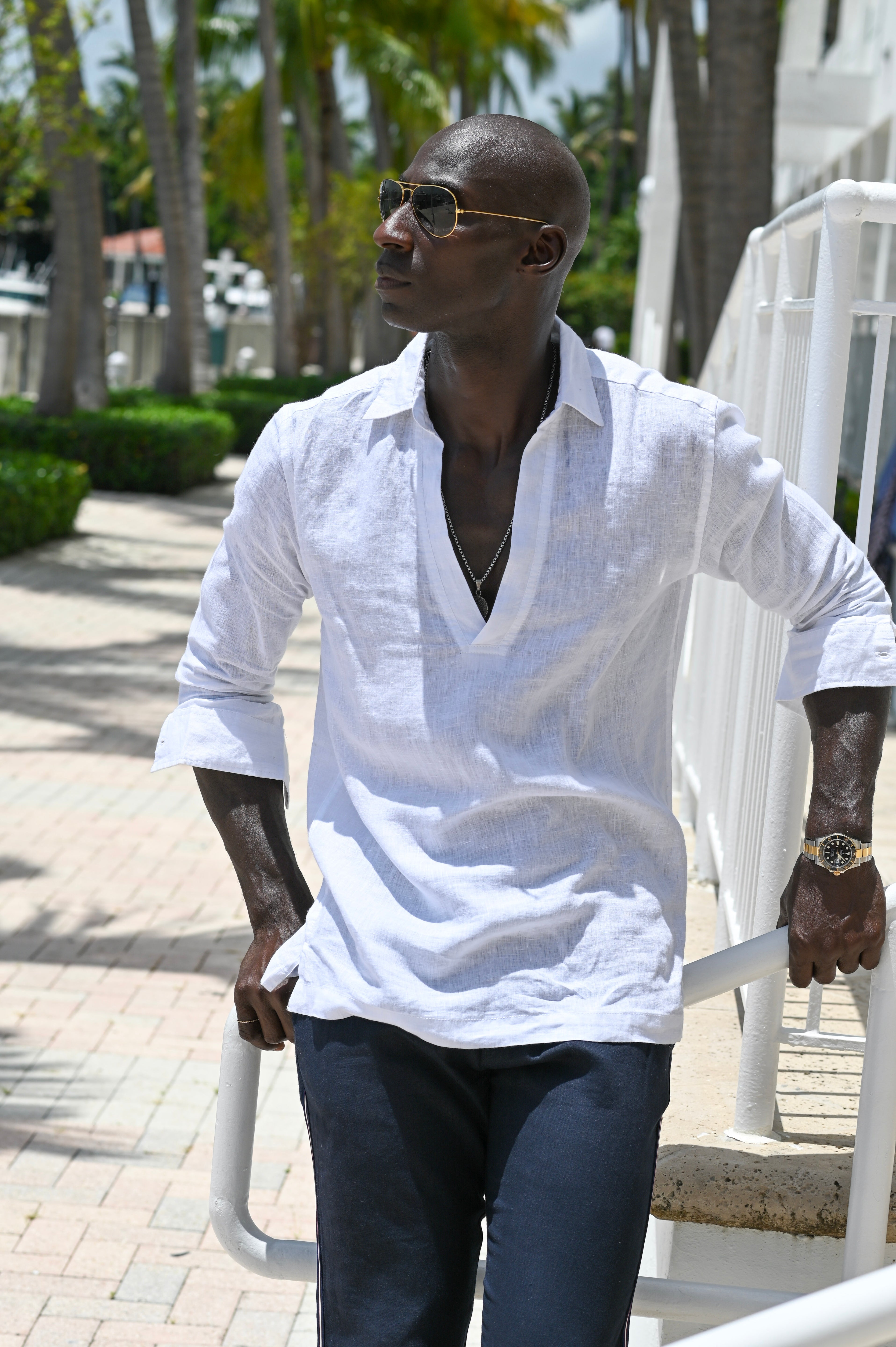 Men's Mariner V Placket Pull On Linen Shirt