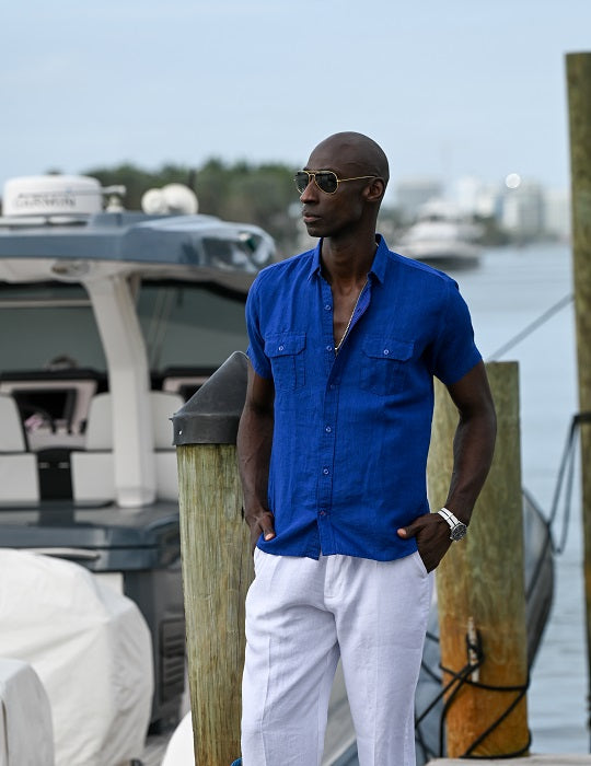 Men's Aruba Solid Short Sleeve Cargo Linen Shirts