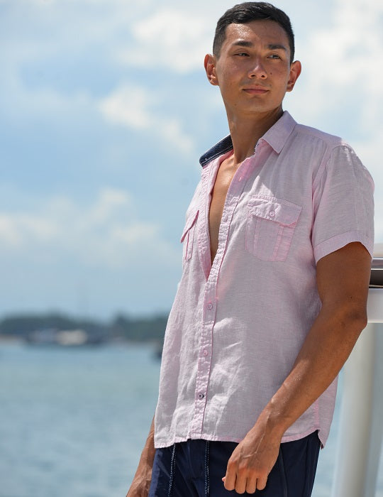 Men's Aruba Solid Short Sleeve Cargo Linen Shirts