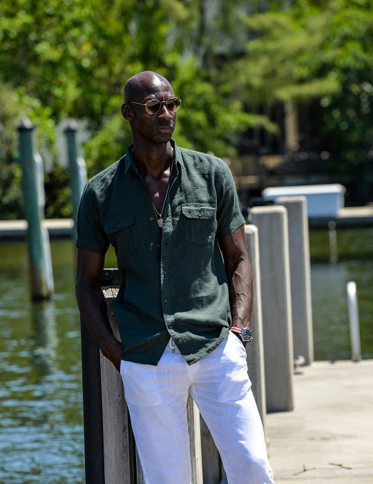 Men's Aruba Solid Short Sleeve Cargo Linen Shirts