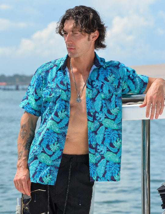 Men's Aruba Patterned Short Sleeve Cargo Linen Shirts