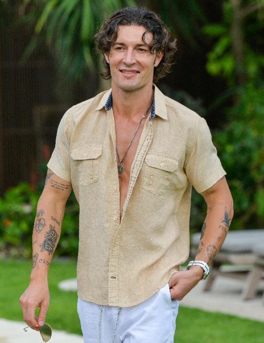 Men's Aruba Solid Short Sleeve Cargo Linen Shirts