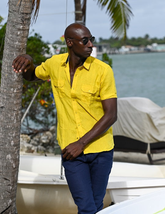 Men's Aruba Solid Short Sleeve Cargo Linen Shirts