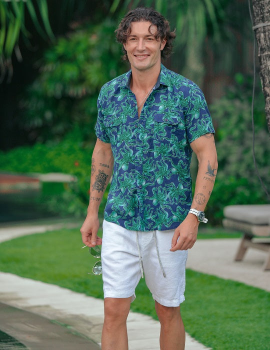Men's Aruba Patterned Short Sleeve Cargo Linen Shirts