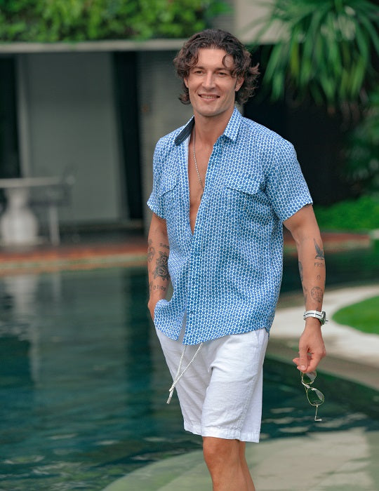 Men's Aruba Patterned Short Sleeve Cargo Linen Shirts