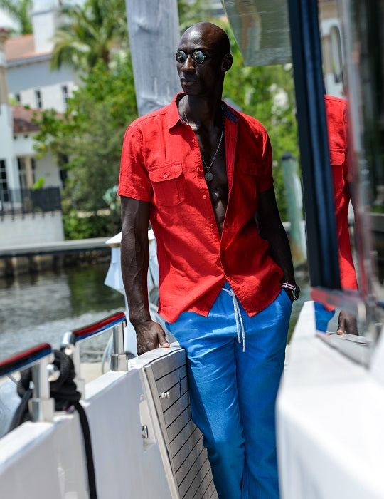 Men's Aruba Solid Short Sleeve Cargo Linen Shirts