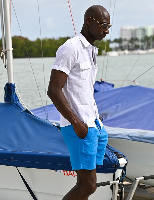 Men's Aruba Solid Short Sleeve Cargo Linen Shirts
