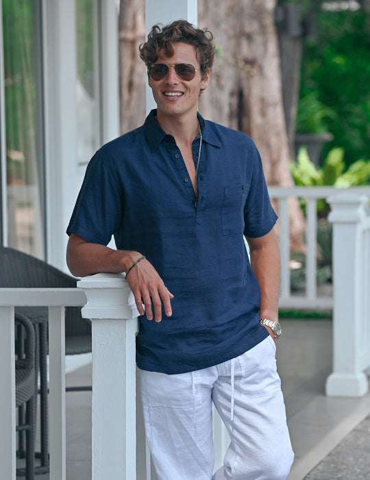 Brady Solid Short Sleeve Pull on Linen Shirts