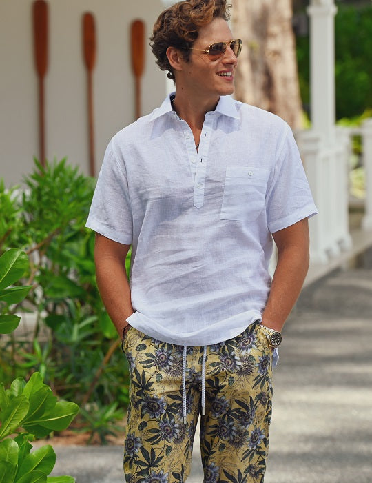 Brady Solid Short Sleeve Pull on Linen Shirts