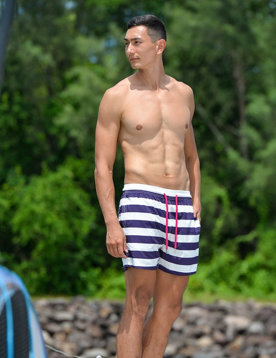 Men's Catamaran Sports Swim Shorts - Big Horizontal Stripes