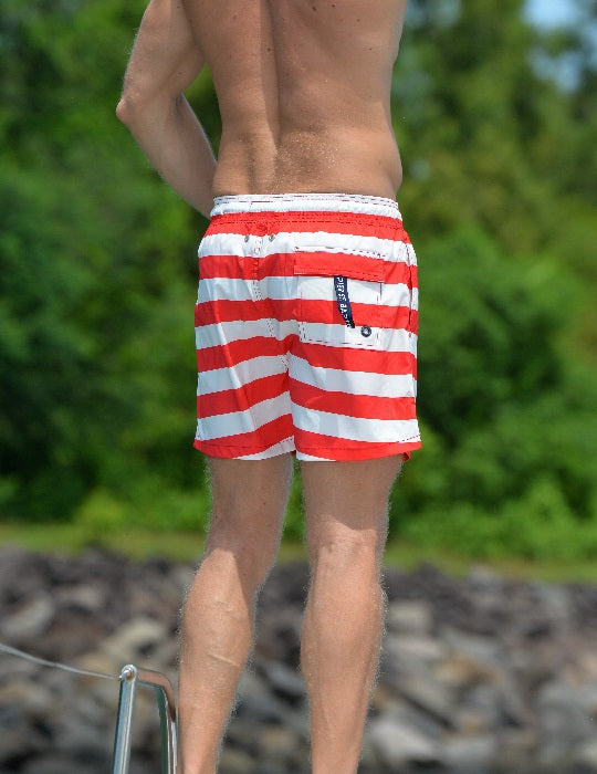 Men's Catamaran Sports Swim Shorts - Big Horizontal Stripes