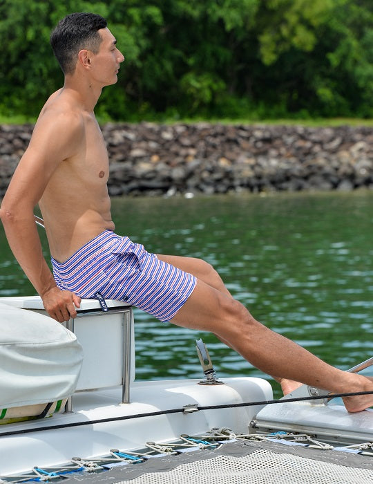 Men's Catamaran Sports Swim Shorts - Small Horizontal Stripes