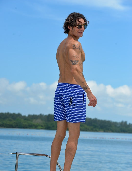 Men's Catamaran Sports Swim Shorts - Small Horizontal Stripes