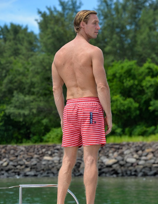 Men's Catamaran Sports Swim Shorts - Small Horizontal Stripes