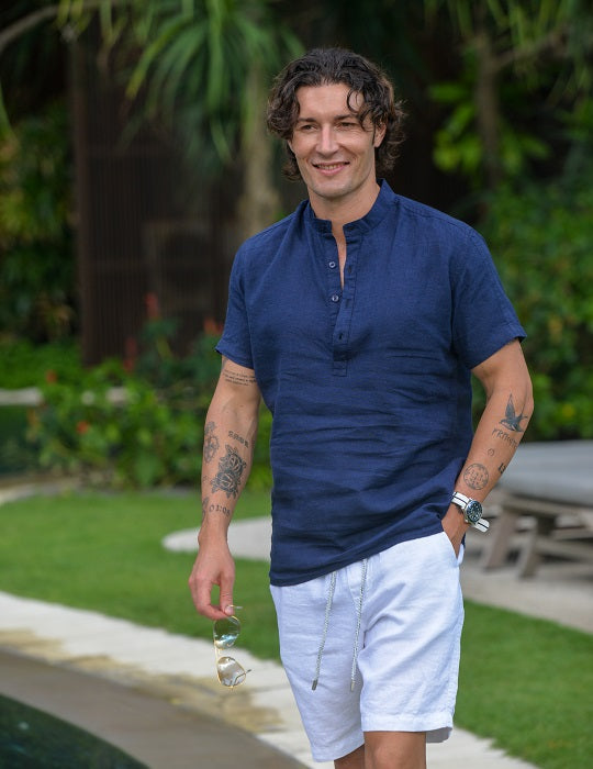 Goa Short Sleeve Mandarin Collar Linen Shirts