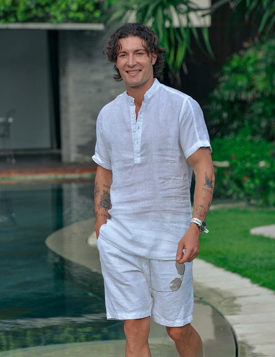 Goa Short Sleeve Mandarin Collar Linen Shirts