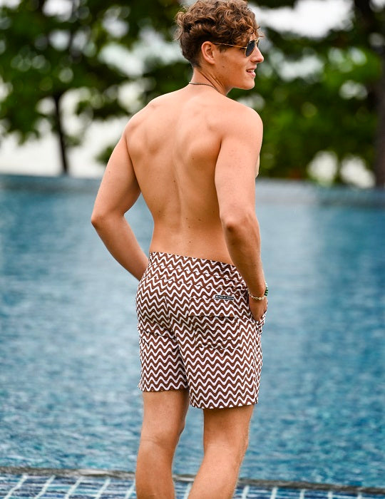 Men's Gustavia Patterned Tailored Swim Shorts - Ripple Chevron