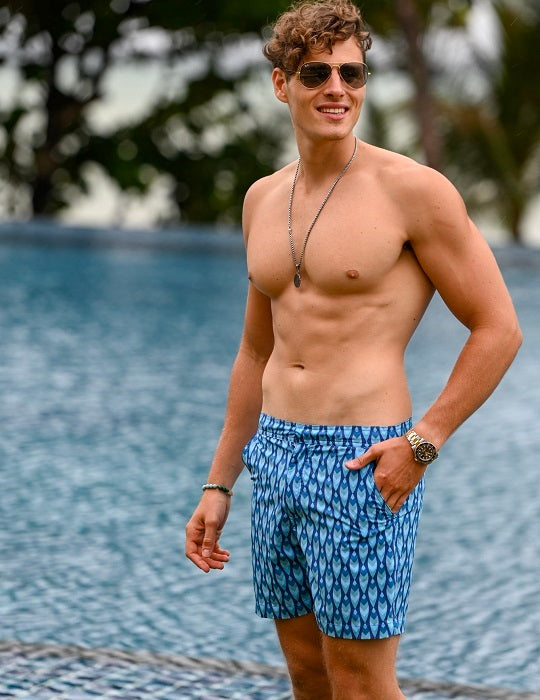 Men's Gustavia Patterned Tailored Swim Shorts - Surfboard