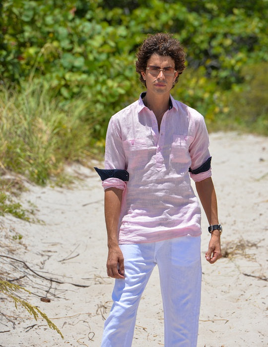 Ibiza Long Sleeve Solid Pull on Linen Shirts