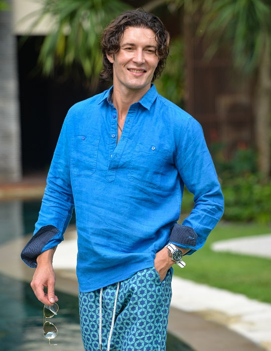 Ibiza Long Sleeve Solid Pull on Linen Shirts