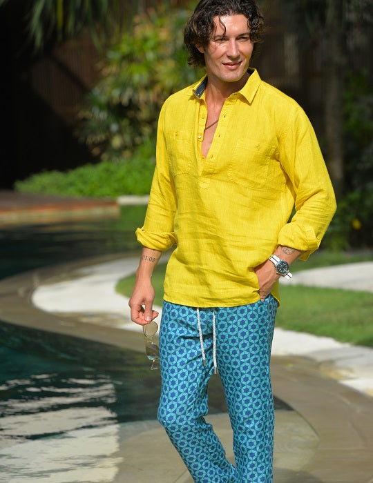 Ibiza Long Sleeve Solid Pull on Linen Shirts