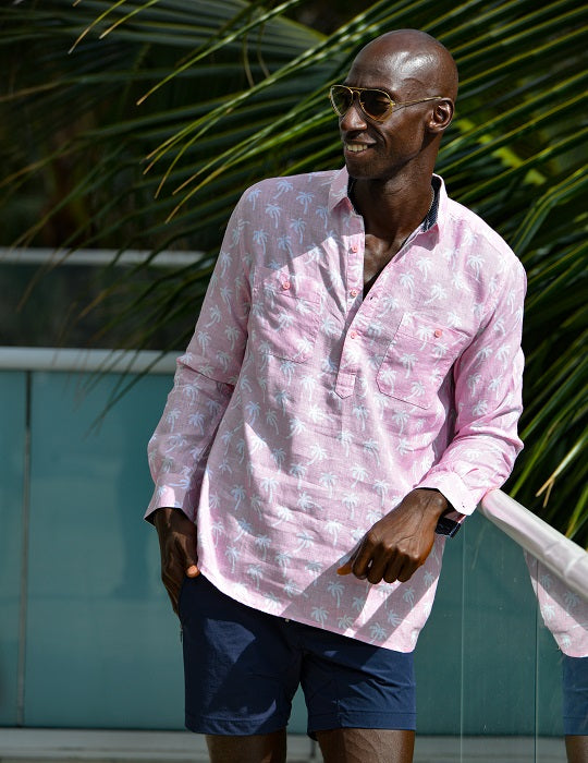 Men's Ibiza Long Sleeve Patterned Pull on Linen Shirts