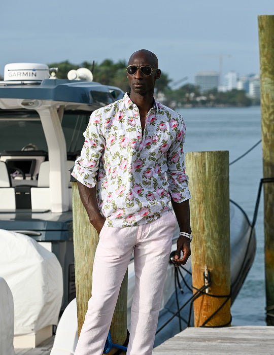 Men's Ibiza Long Sleeve Patterned Pull on Linen Shirts