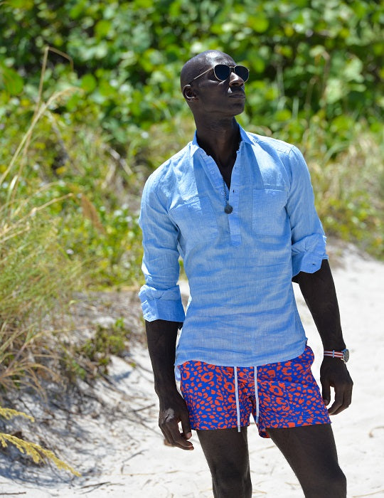 Ibiza Long Sleeve Solid Pull on Linen Shirts