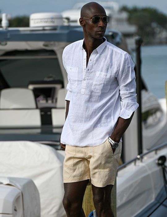 Ibiza Long Sleeve Solid Pull on Linen Shirts