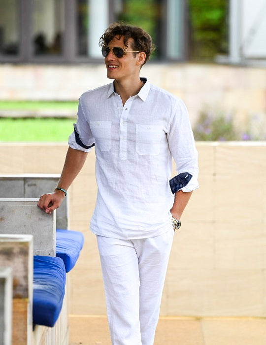 Men's Ibiza Long Sleeve Solid Pull on Linen Shirts