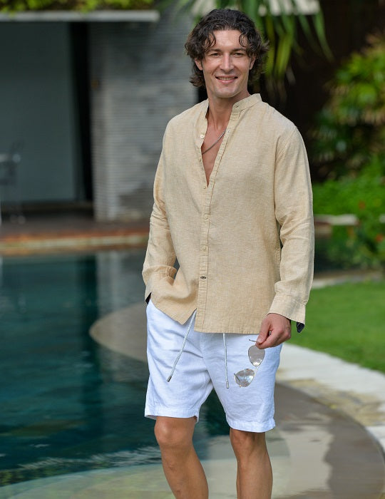 Men's Indie Long Sleeve Mandarin Collar Linen Shirts