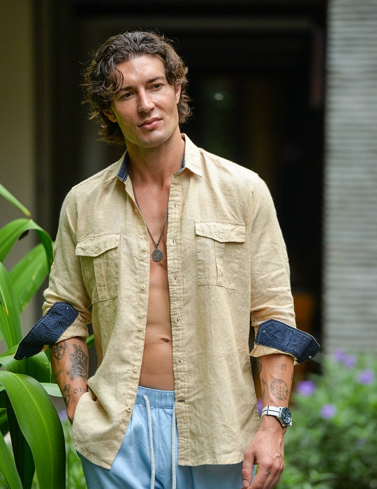 Kruger Cargo Pocket Long Sleeve Linen Shirts