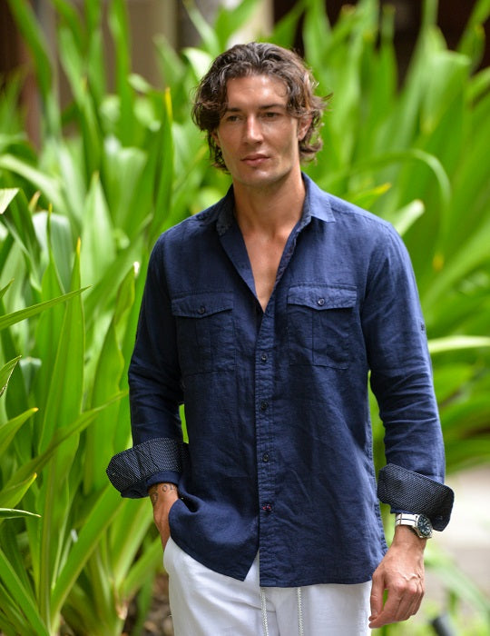 Kruger Cargo Pocket Long Sleeve Linen Shirts