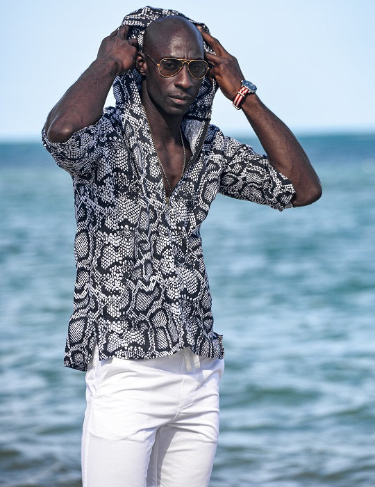 Men's Long Beach Patterned Linen Hoodies